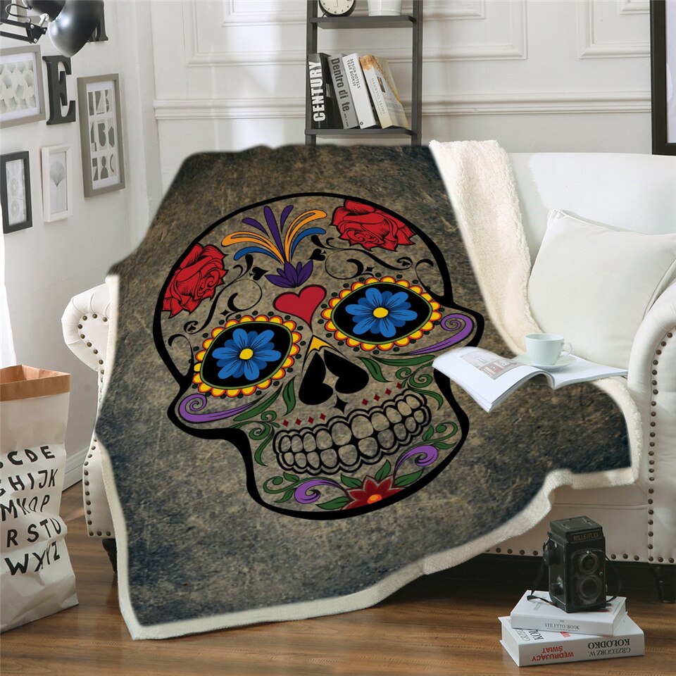 Skull Throw Blanket Halloween Traditional Mexican Sugar Day of the Dead