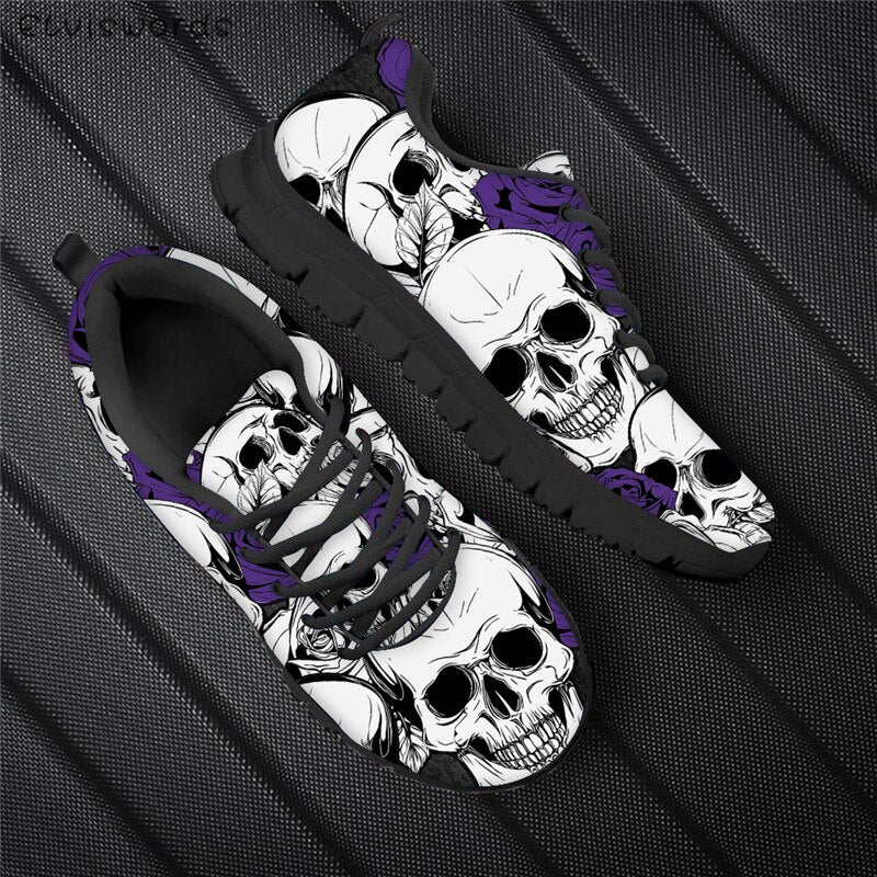 Punk Style Women Flats Skull Head 3D Print Breathable Air Mesh Sneaker Shoes