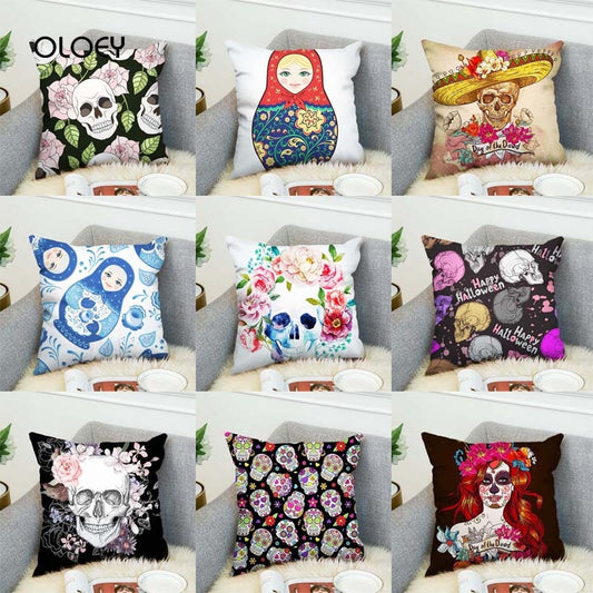 3D Printed Sugar Skull Cover Polyester Cushion Cover Home Bedroom Hotel Car Decoration