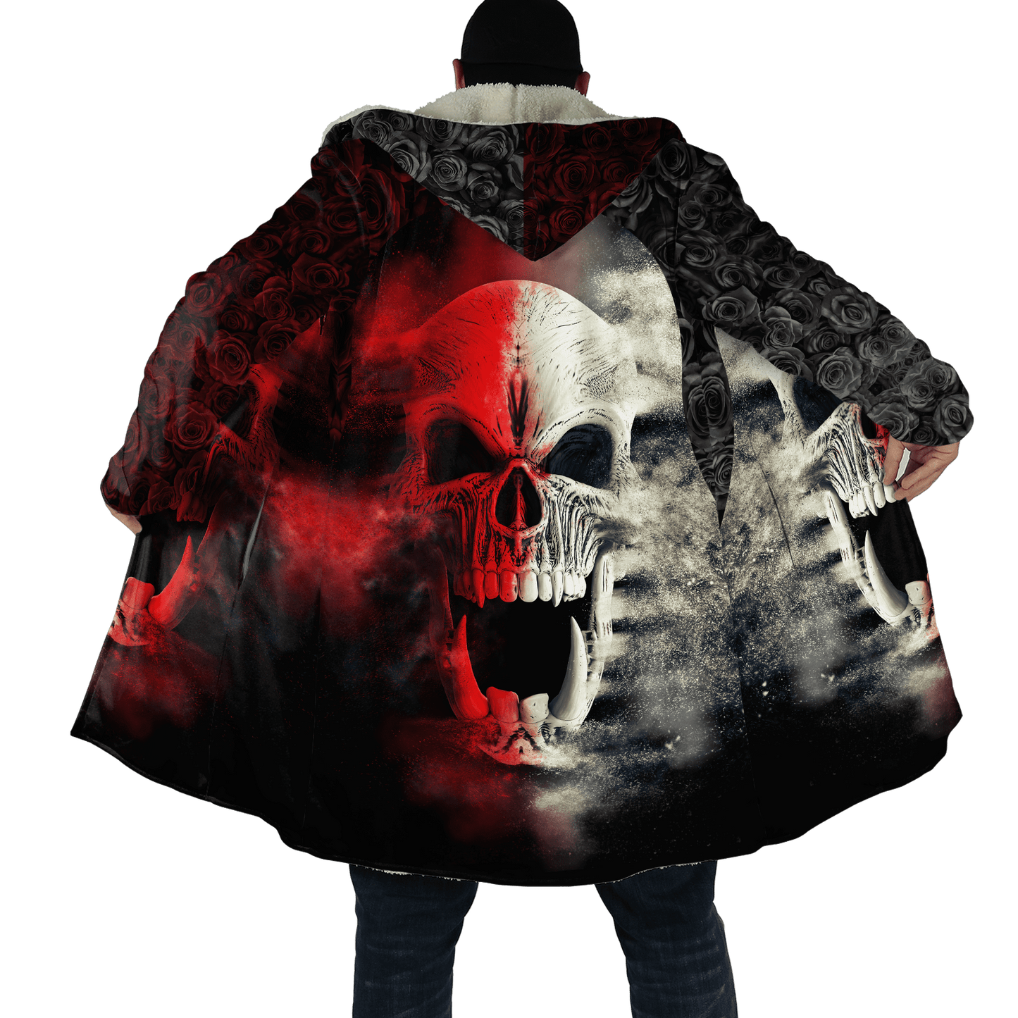 Winter Mens Cloak Fire Reaper Skull Tattoo 3D full Printing Fleece Hooded cloak Coat Unisex Casual Thick Warm Cape coat