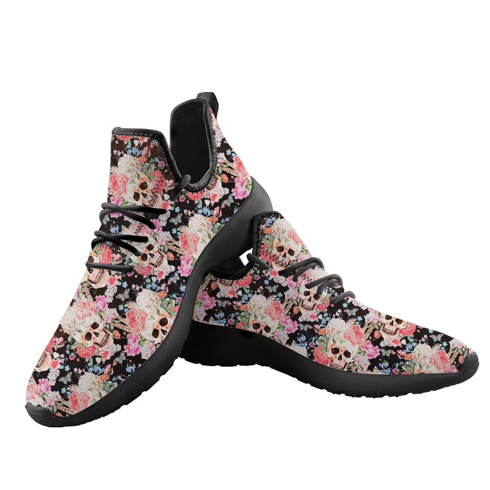 New Trendy Skull Flower 3D Pattern Men Comfortable Fly Weaving Shoes