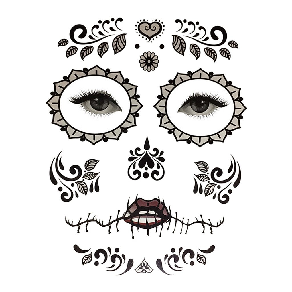 Day of Dead Sugar Skull Temporary Face Tattoo Costume Halloween Stickers