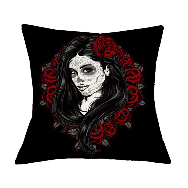 Floral Skull Print Throw Pillows for Couch Halloween Decorative Pillow Covers