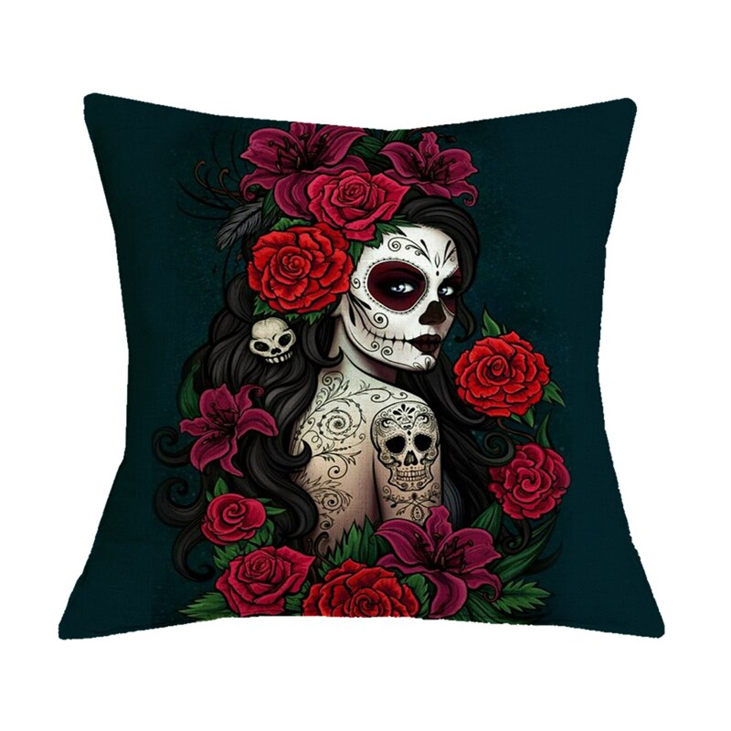 Floral Skull Print Throw Pillows for Couch Halloween Decorative Pillow Covers