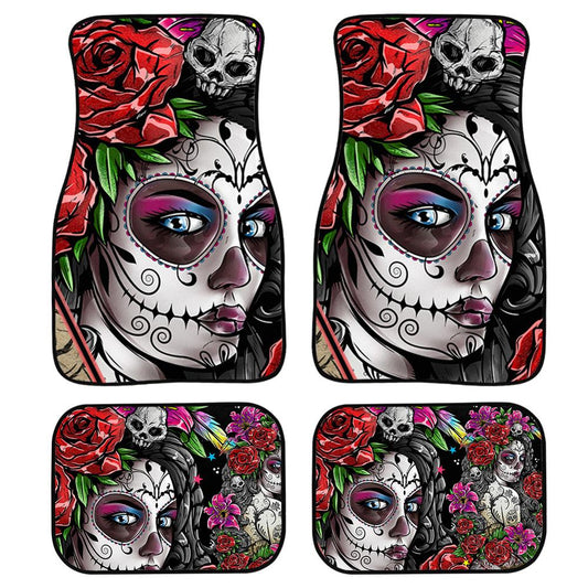 4pcs/Set Day Of The Dead Skull Gothic Car Floor Mats for Women Girls