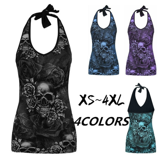 Women's Sleeveless Skull Printed Summer Vintage Vest