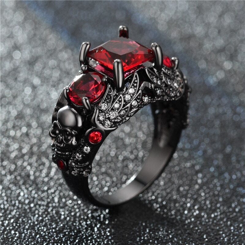 Skull Angel Ring Women Purple Crystal CZ Rings Black