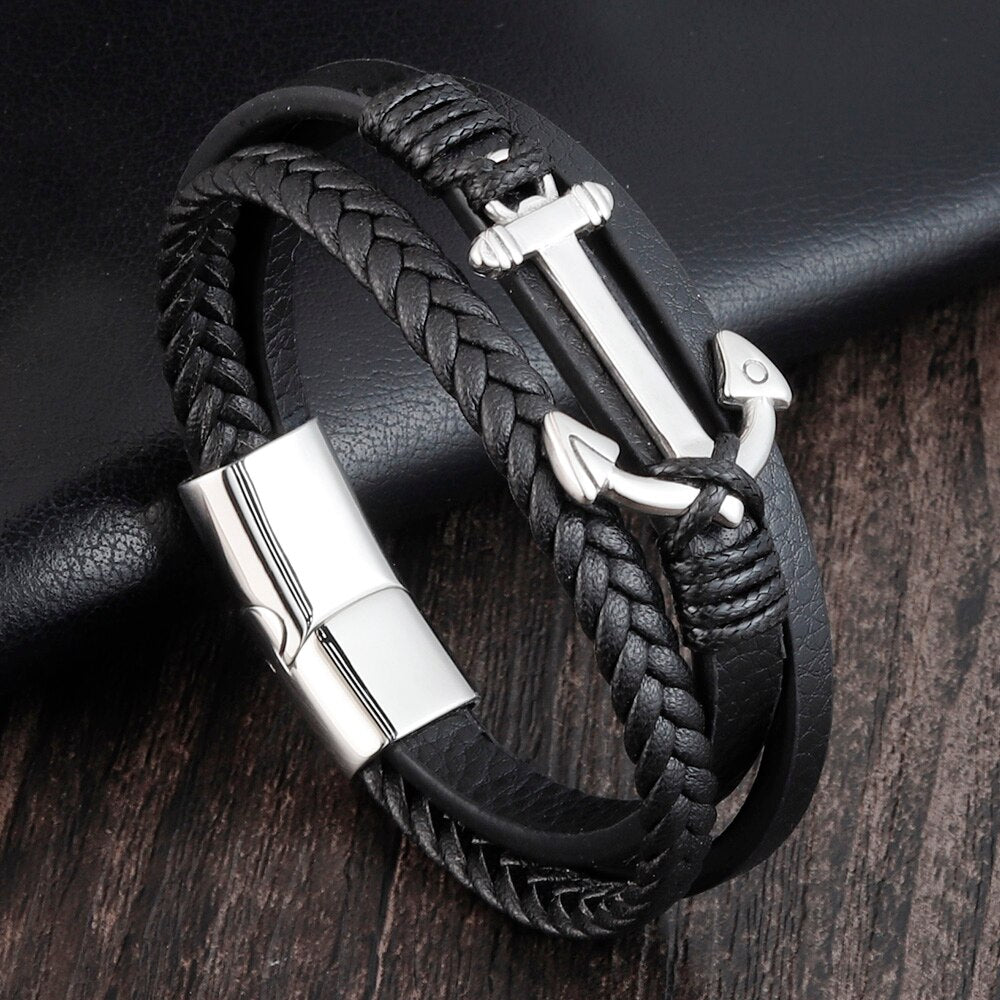 New Fashion Men Jewelry Anchor Bracelet Leather Rope Bracelet