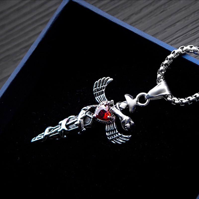 Exaggerated Punk Heart Cross Titanium Steel Necklace