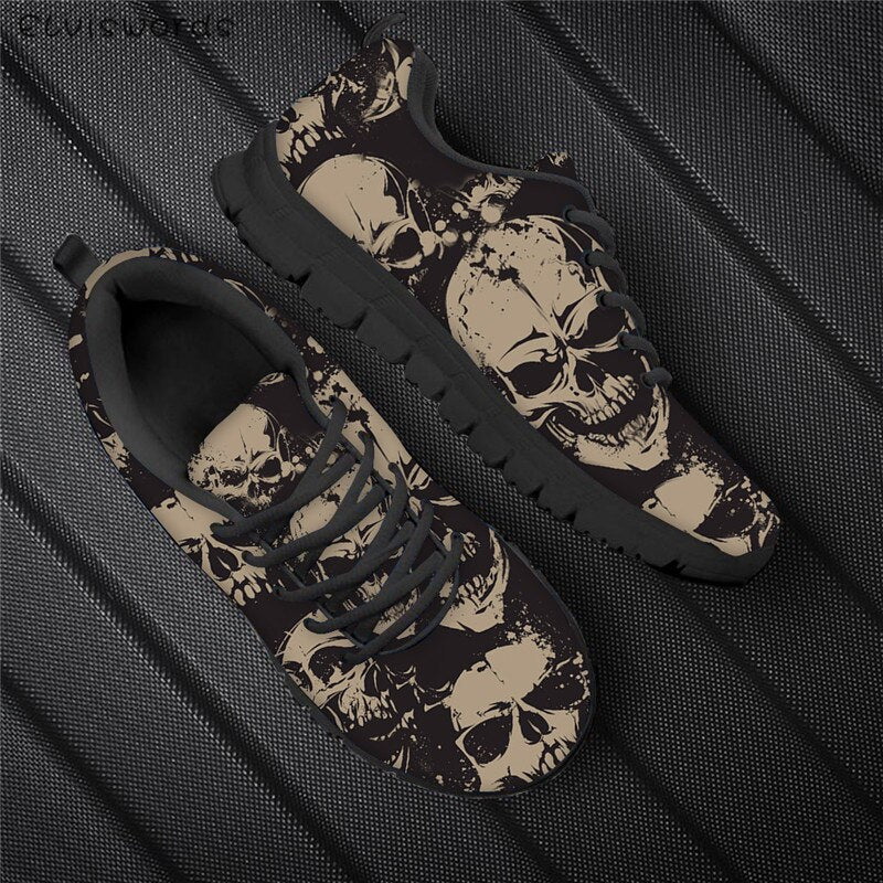 Punk Style Women Flats Skull Head 3D Print Breathable Air Mesh Sneaker Shoes