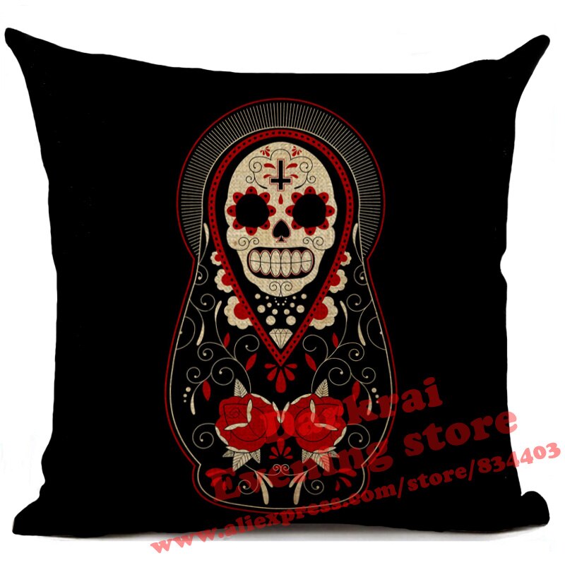 Day Of The Dead Halloween Cushion Pillow Cover Horror Sugar Skull