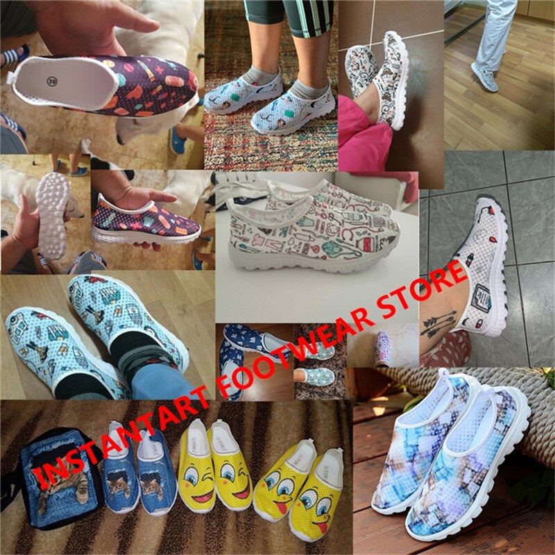 Breathable Ladies Mesh Flat Shoes Brand Design Sugar Skull