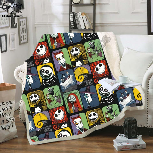 The Nightmare Before Christmas Jack Skull Sherpa Blanket  Plush Velvet