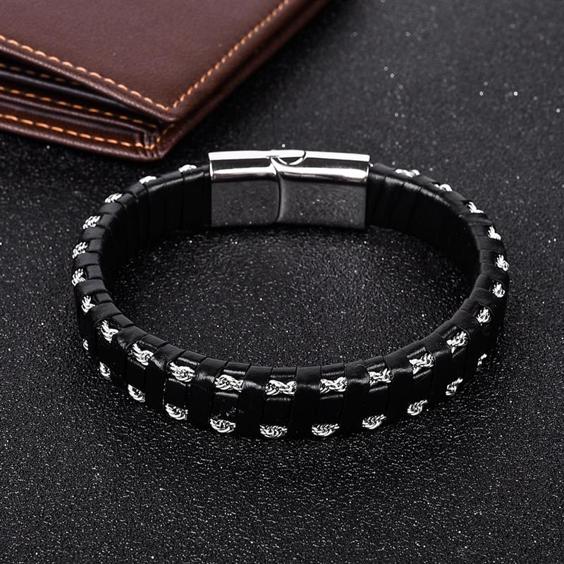 Leather Bracelet for Men Punk Hiphop Style Bracelets Steel