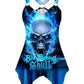 Gothic Tshirt Skull Print Tops Shirt with Narrow Straps Women Irregular V-neck Plus Size