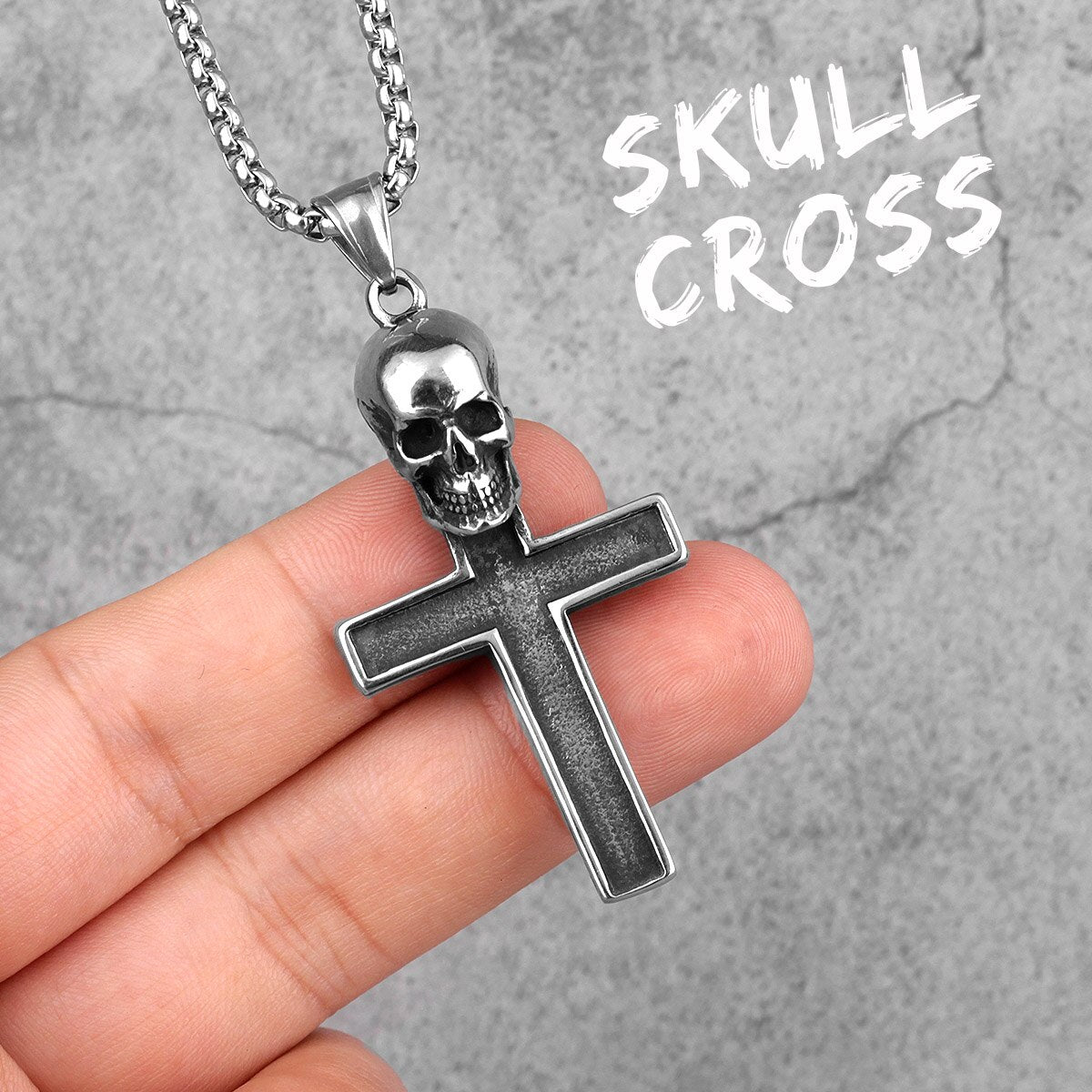 Stainless Steel Gothic Skull Cross Long Men Necklaces Pendants Chain Punk