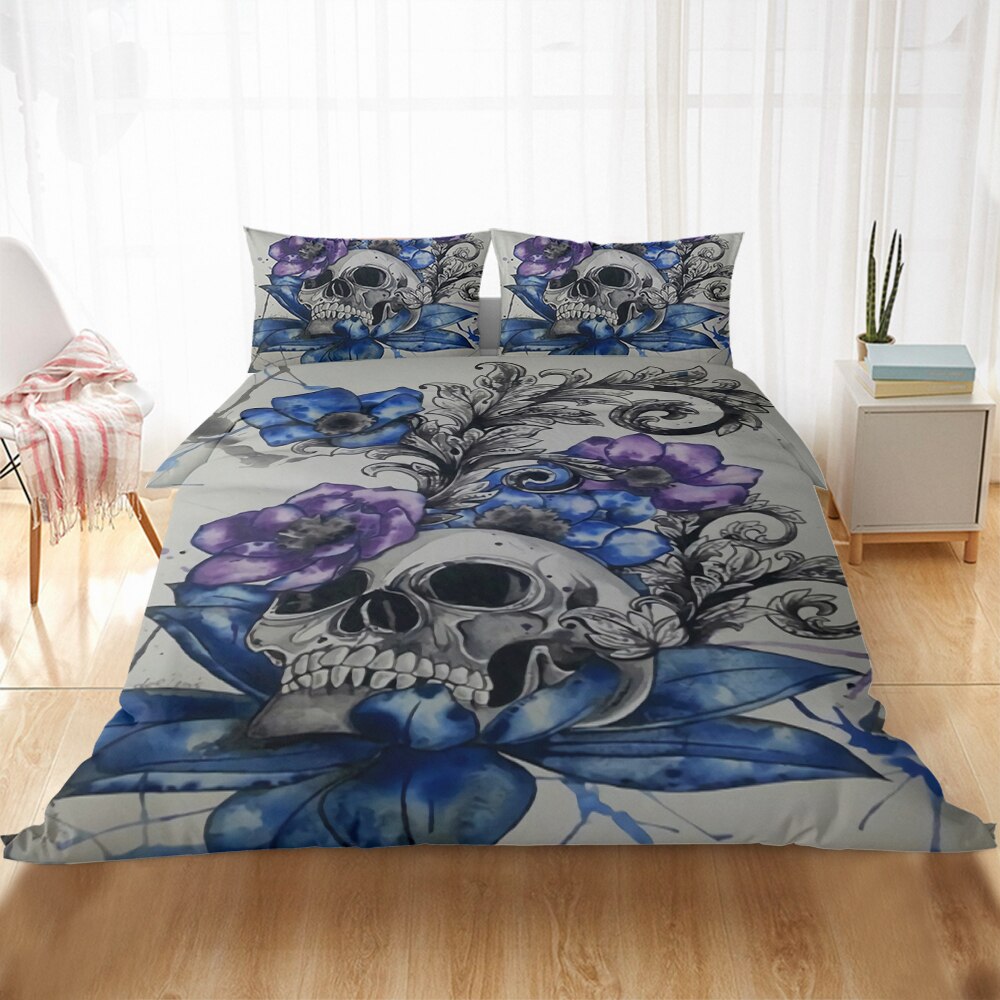 3D Luxury Flower Skull Bedding Set Duvet Cover Set