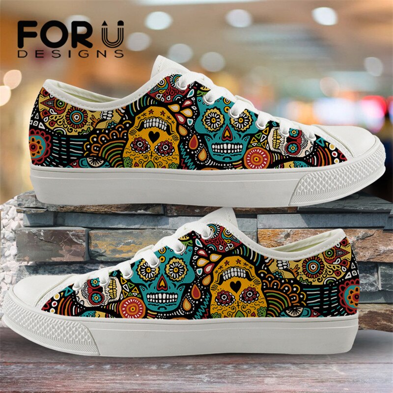 Cute Suger Skull Pattern Women Low Style Canvas Shoes