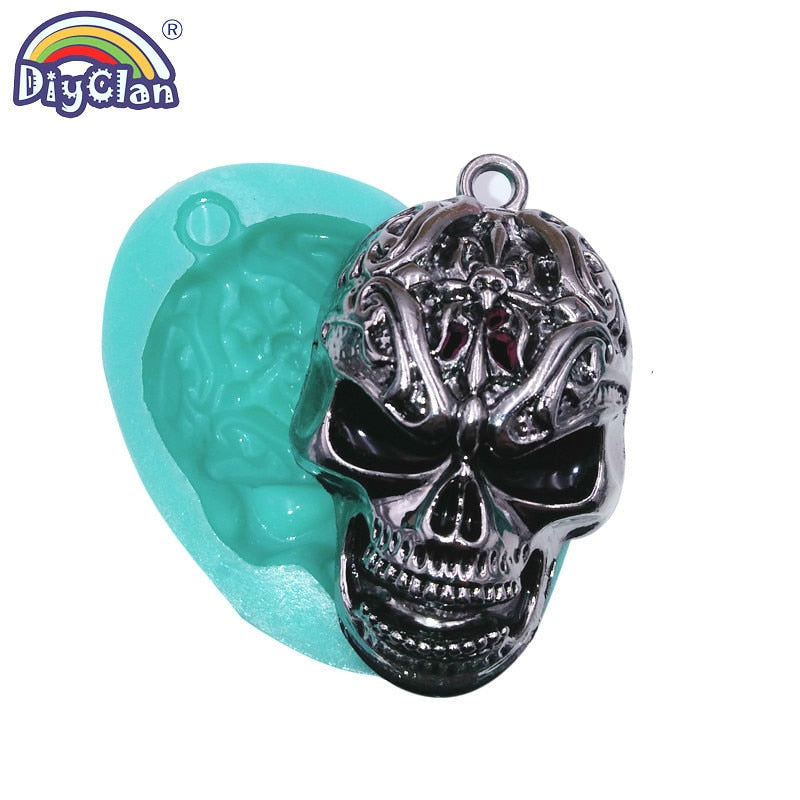 Skull Head Cross Pendant Silicone Mold For Hip Hop Punk Necklace Resin