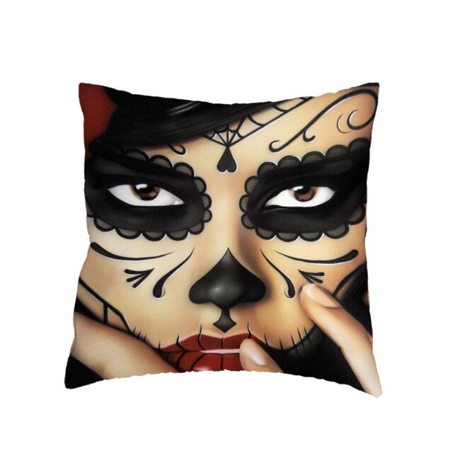 Colorful Sugar Skull Polyester Cushion Cover White Mexican Style