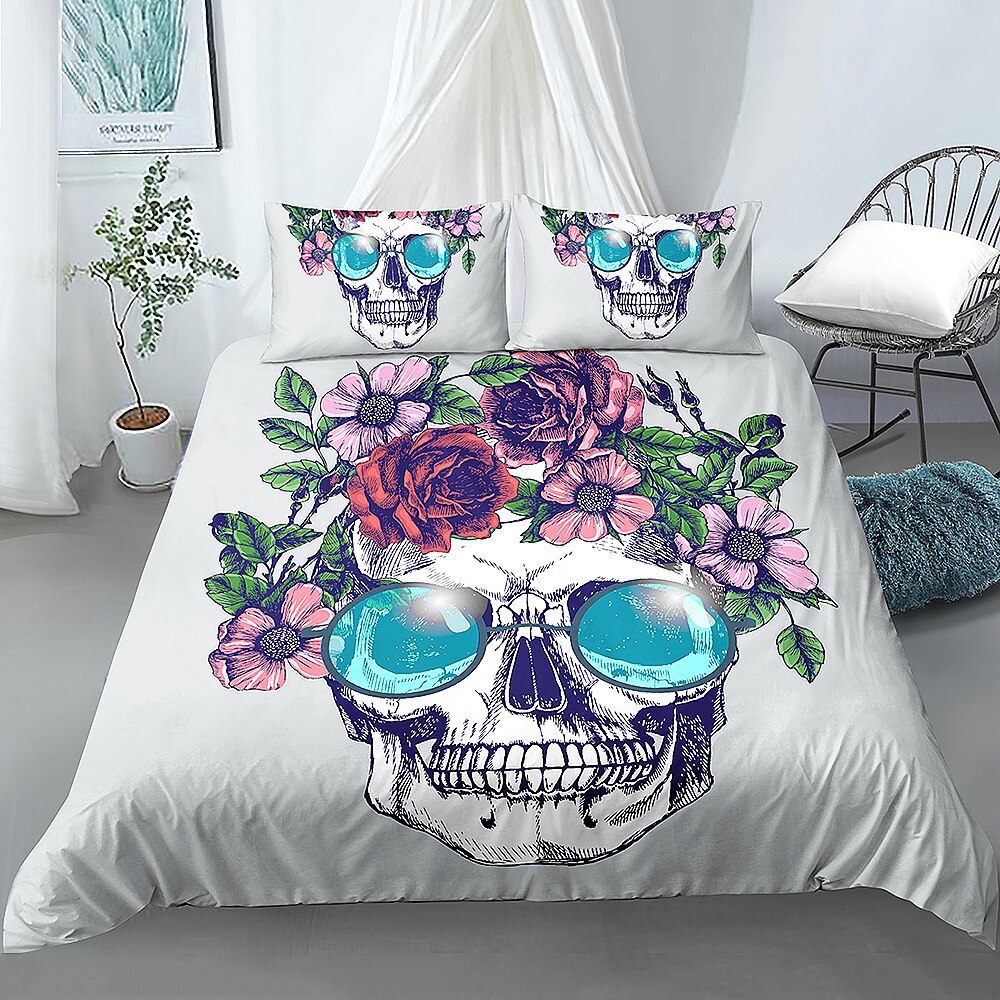 Sugar Skull Girl Bedding Set Duvet Cover Pillowcase Set Skull Comforter Cover