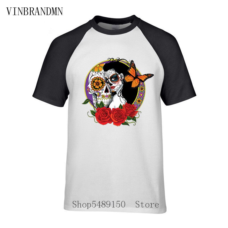 Strange Day Of The Dead T Shirt Sugar Skull Girl With Rose Tattoo T-Shirt Cool Fashion Summer Clothes For Men Boys Horror Tshirt