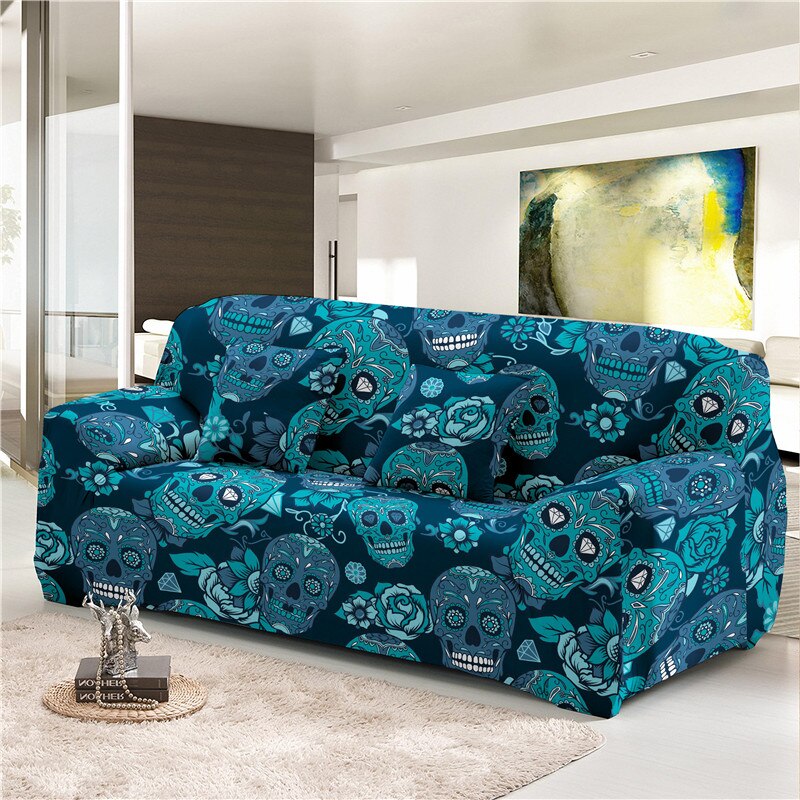 Sugar skull sofa Cover Living Room Decor Stretch Slipcover For L-shaped Sectional Couch