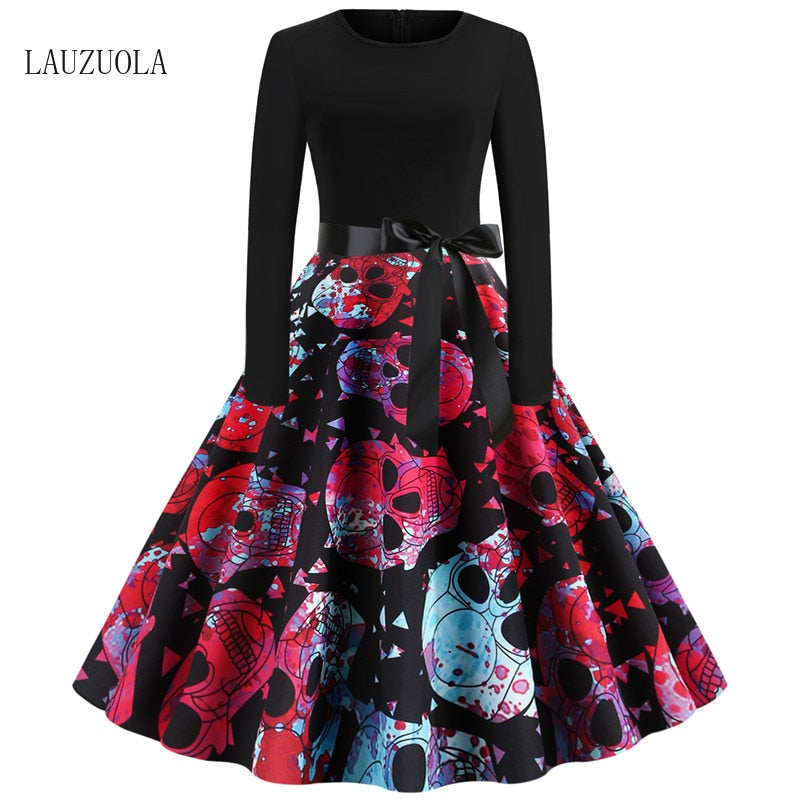 Bloody Skull Print Halloween Party Dresses