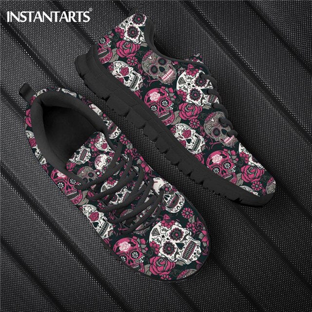 Sugar Skull Print Women Flats Shoes Summer Autumn Breathable Sneakers