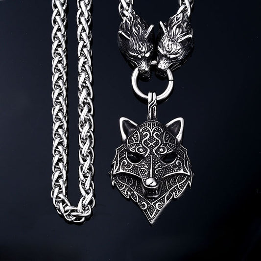 Men stainless steel necklace viking wolf head with Odin
