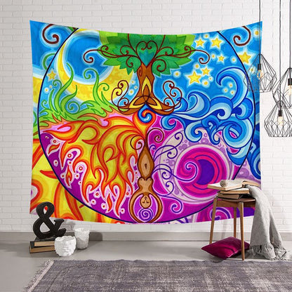 Psychedelic Gothic Skull Tapestry Romantic Flower Death Art Painting Wall