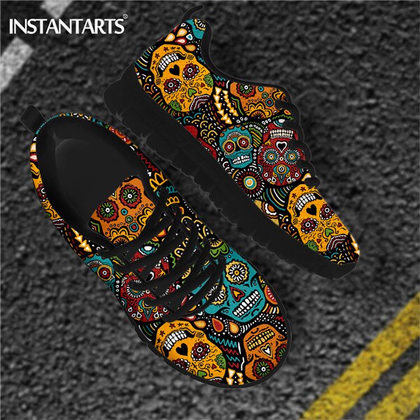 Brand Design Sugar Skull Floral Flats Sneaker Shoes for Women's