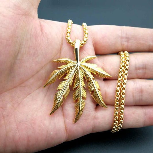 Stainless Steel Marijuana Cannabises Maple Leaf Plant Pendants Necklaces