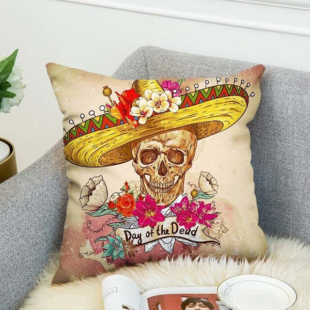 Sugar Skull Cover Polyester Cushion Cover Home Bedroom Hotel Car Decoration