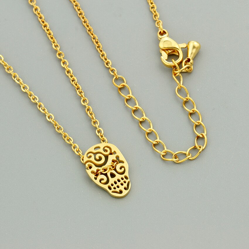 Mexican Party Gold Sugar Skull Pendant Necklace