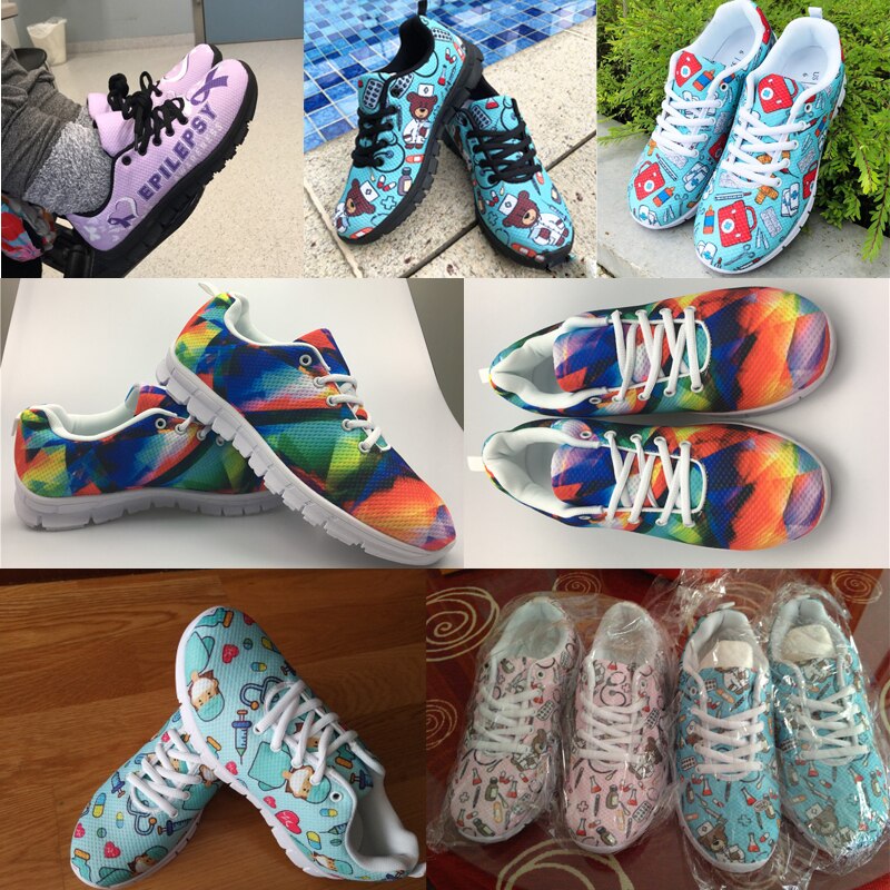 Breathable Shoes Women Flat Sneakers Day of the Dead Print Casual Lace-up