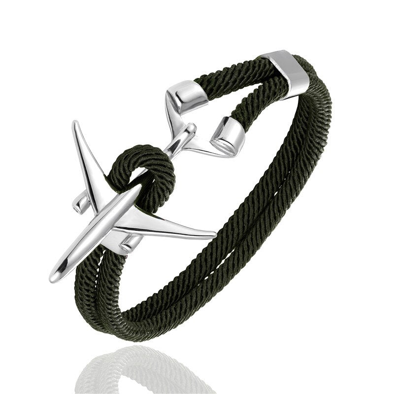 Fashion Stainless Steel Airplane Glider Anchor Rope Leather