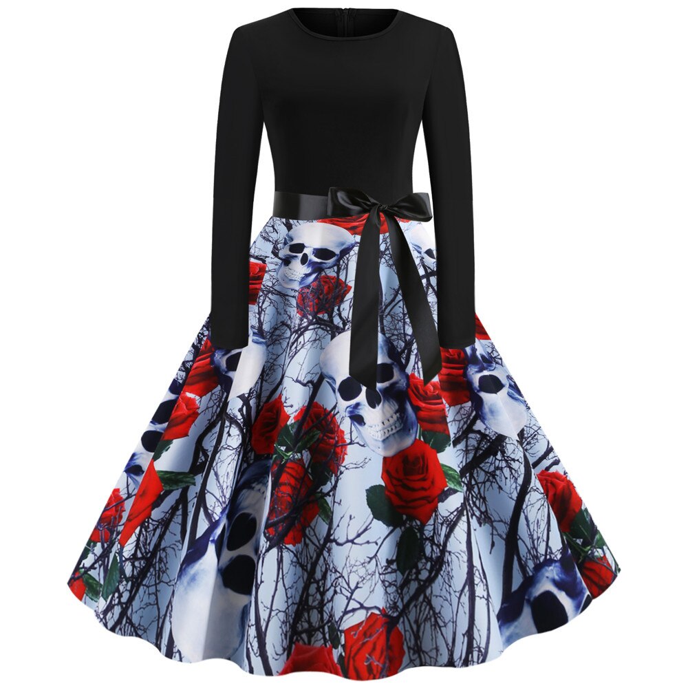 Bloody Skull Print Halloween Party Dresses