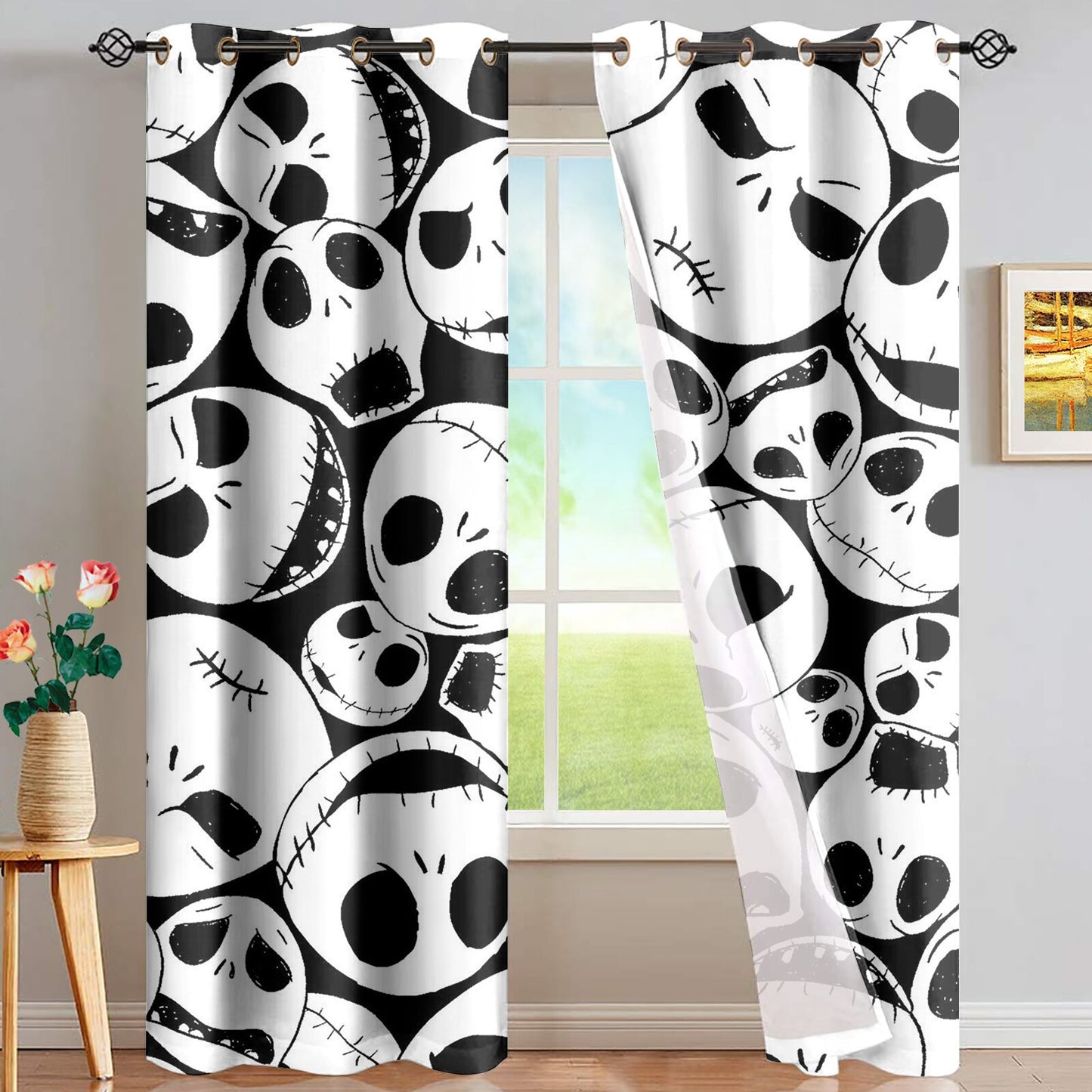 Sugar Skull Day Of The Dead Design Red Window Curtain