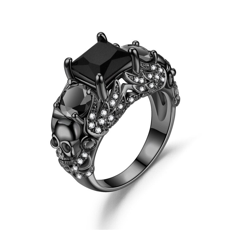 Skull Angel Ring Women Purple Crystal CZ Rings Black