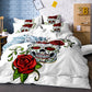 Sugar Skull Bedding Set Black White Duvet Cover Set Rose Print Bed Linen