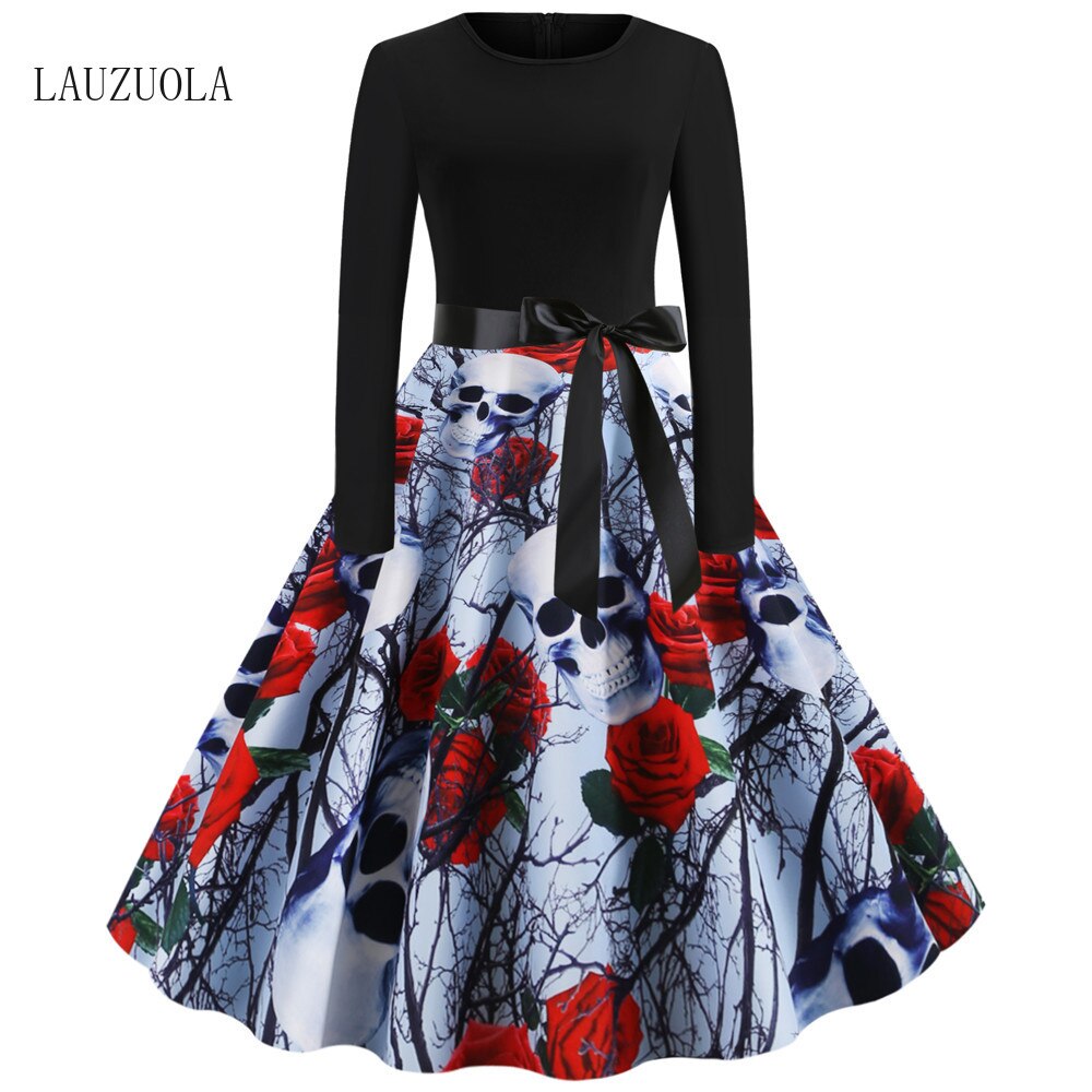 Bloody Skull Print Halloween Party Dresses