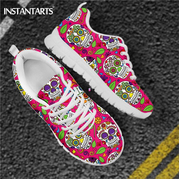 Brand Design Sugar Skull Floral Flats Sneaker Shoes for Women's