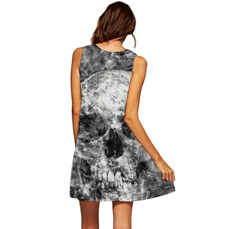 Women Summer Skull Dress Sundress 3D Printed Vintage