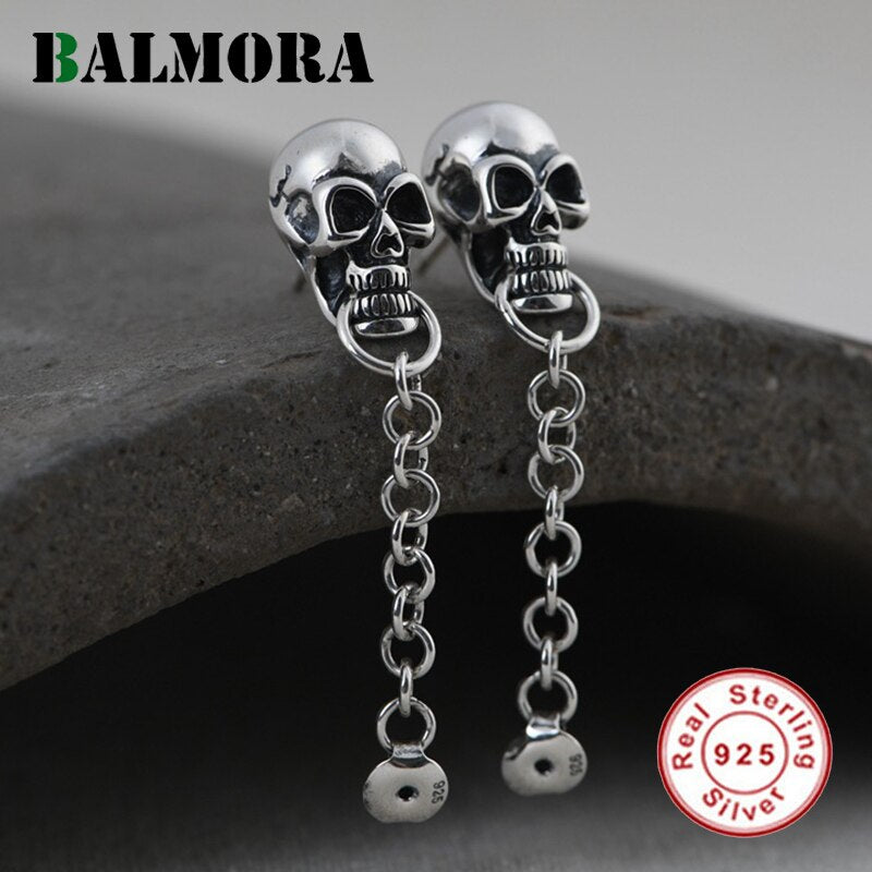 Original Real 925 Sterling Silver Skull Stud Earrings