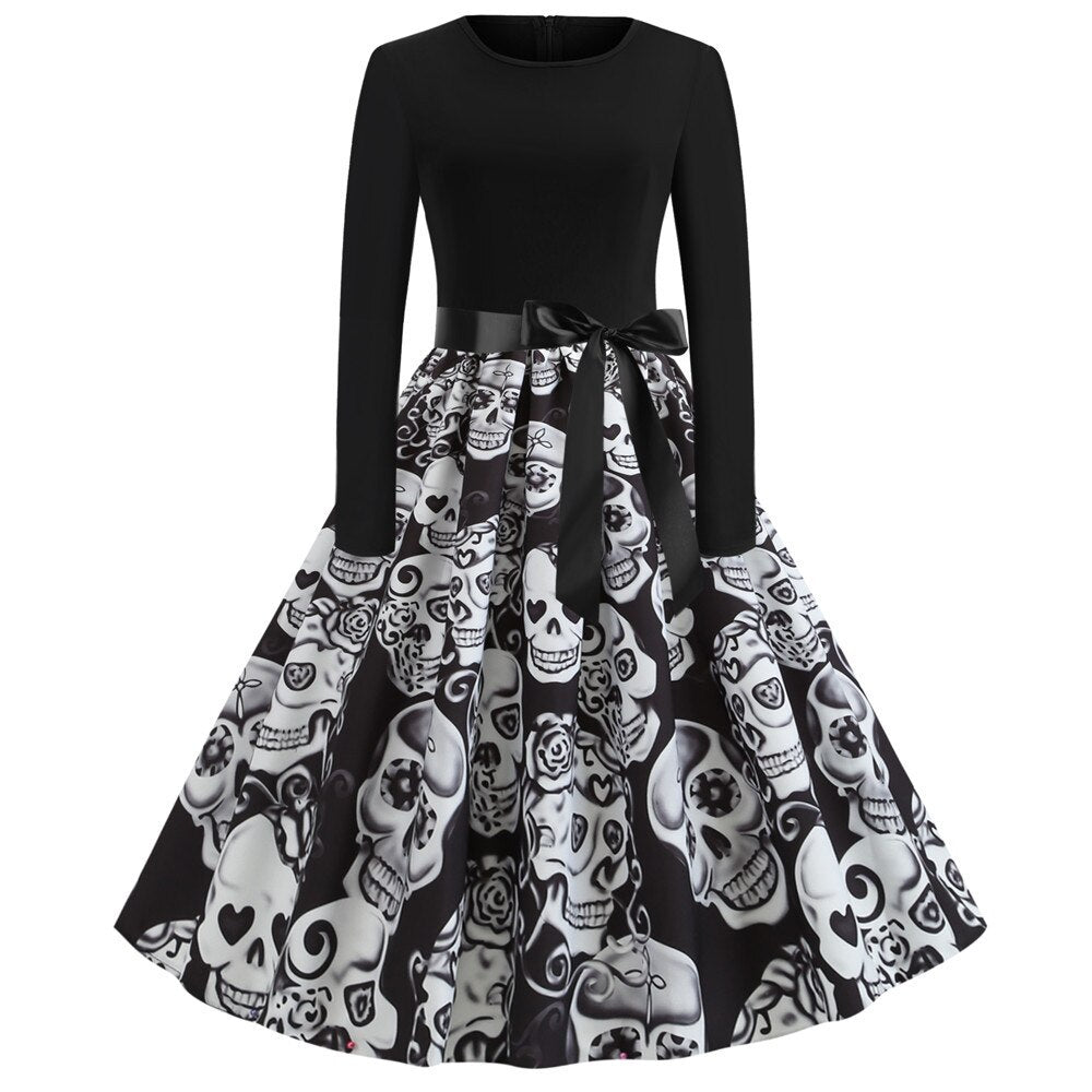 Bloody Skull Print Halloween Party Dresses