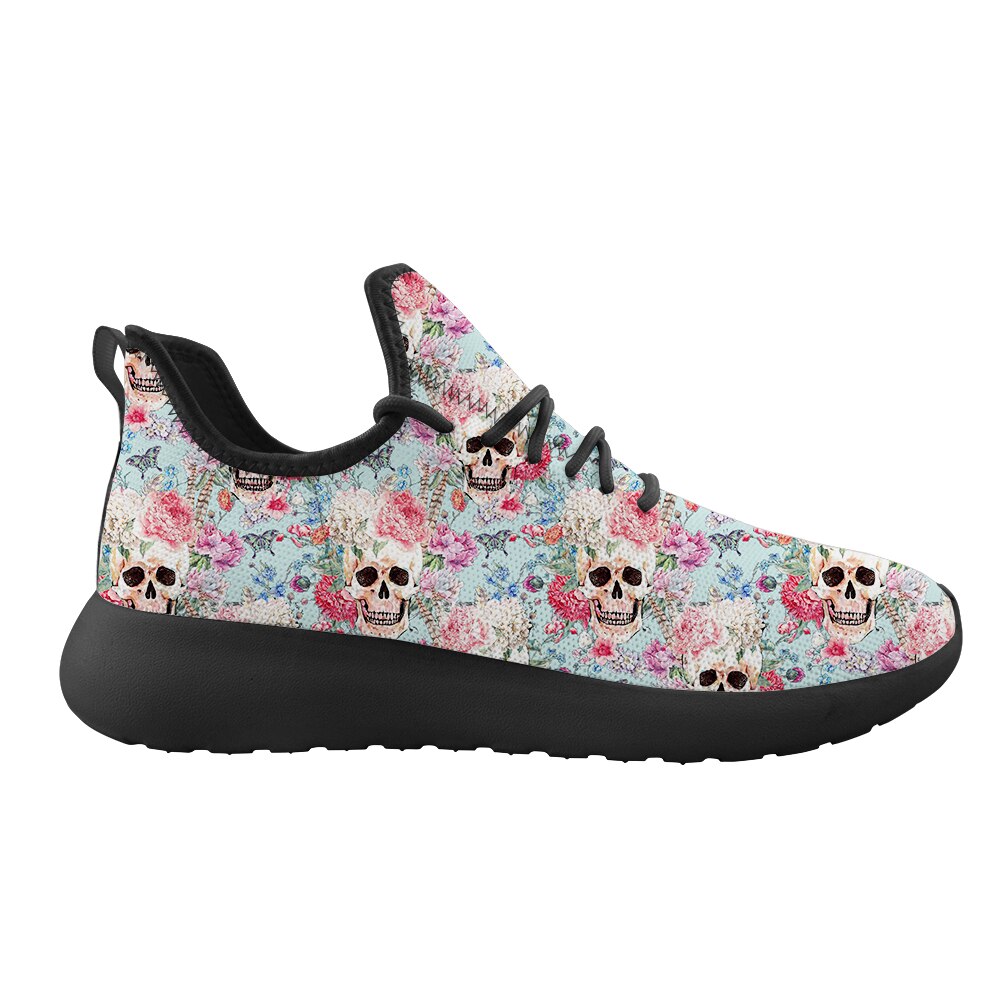 Women's Casual Running Shoes Red Flower Skull Low Top Ladies Flat Printing Custom