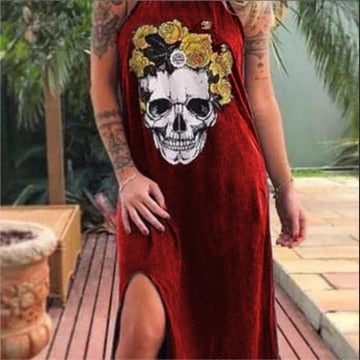 Summer Women Dresses 2020 Punk Flower Skull