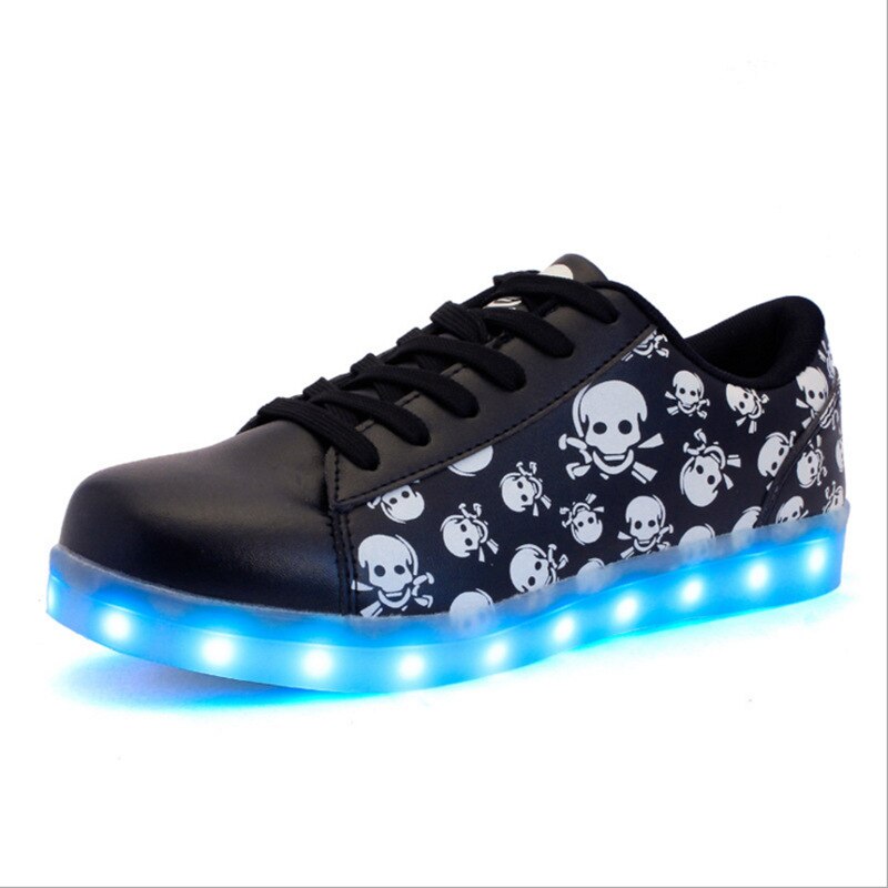 New Children Skull Led Light Shoes Kids Fluorescent Sneakers