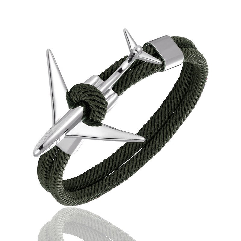 Fashion Stainless Steel Airplane Glider Anchor Rope Leather